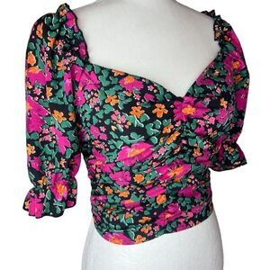 Peach smocked floral sweetheart top size Small